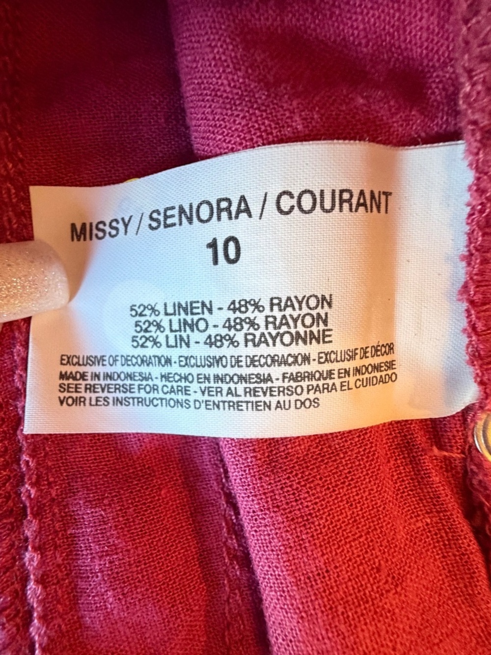 Gloria Vanderbilt Raspberry Linen Blend Cropped Ruched Pants, Size 10 - Picture 8 of 11